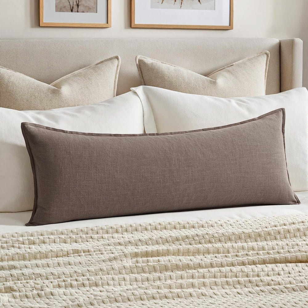 MIULEE Decorative Linen Lumbar Pillow Cover 14x36 Inch Malt Ball