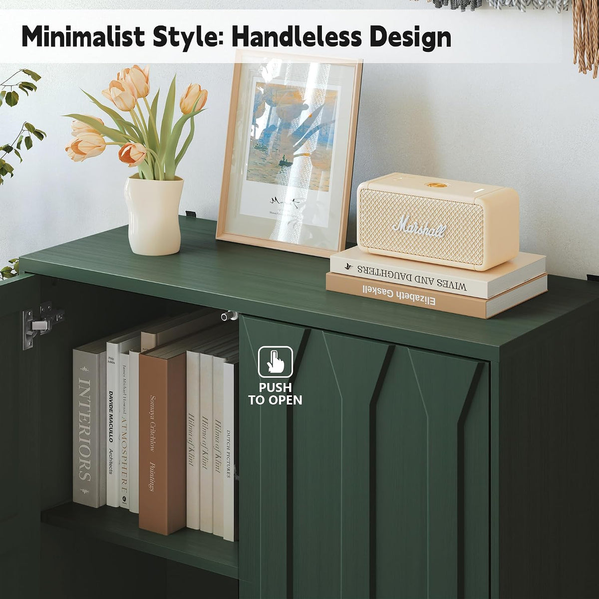 3More 3D Lattice Design 2 Door Accent Sideboard with Iron Legs, Green