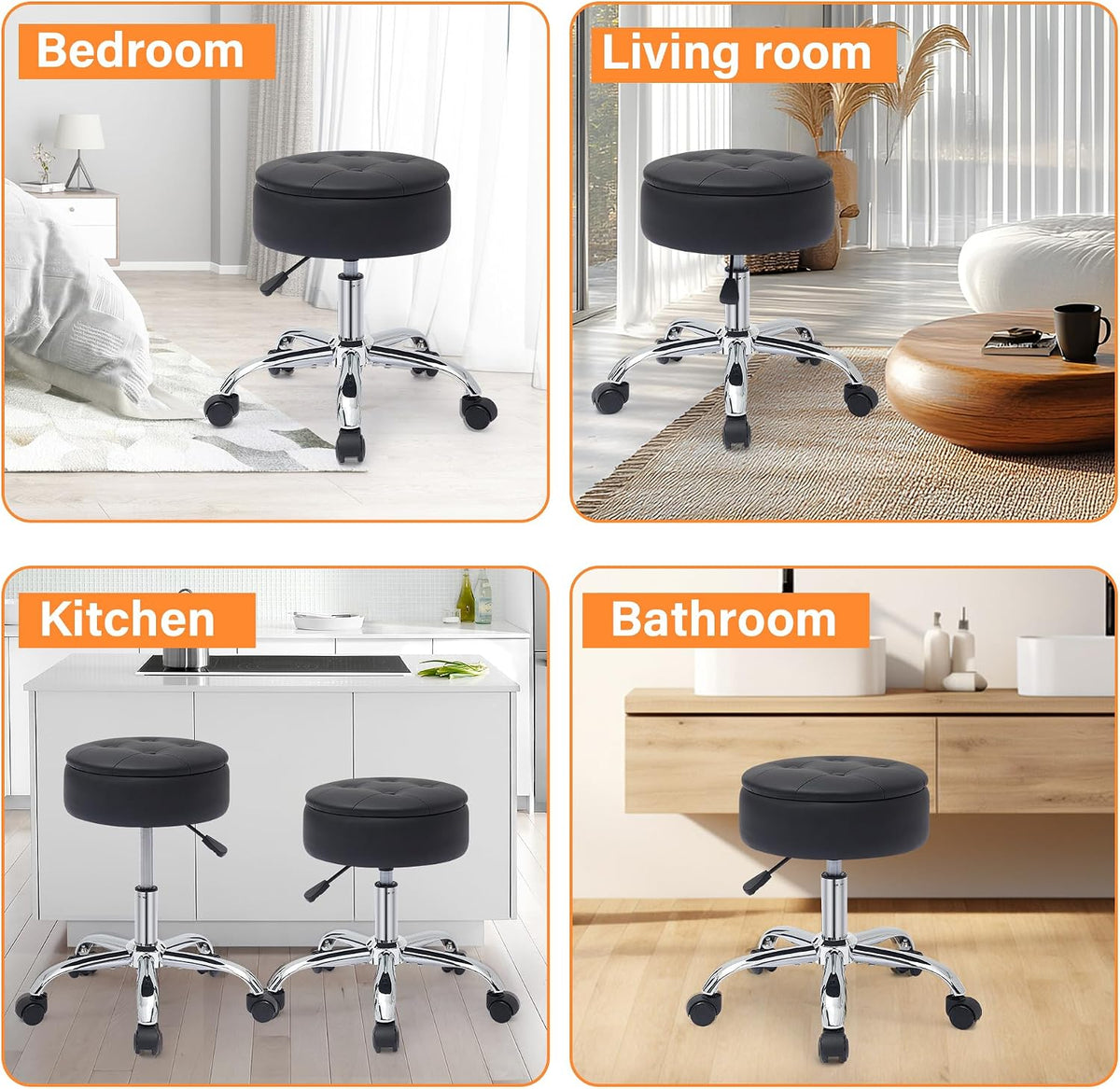 gitrah vanity chair with wheels adjustable vanity stool, side view