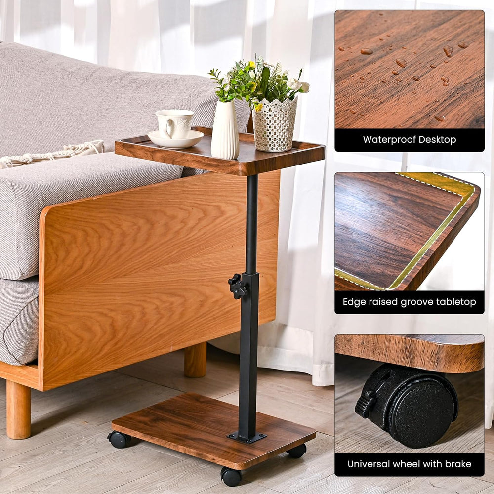 C Table End Table Adjustable Height,C Shaped End for Couch，Snack Tables,360°S...
