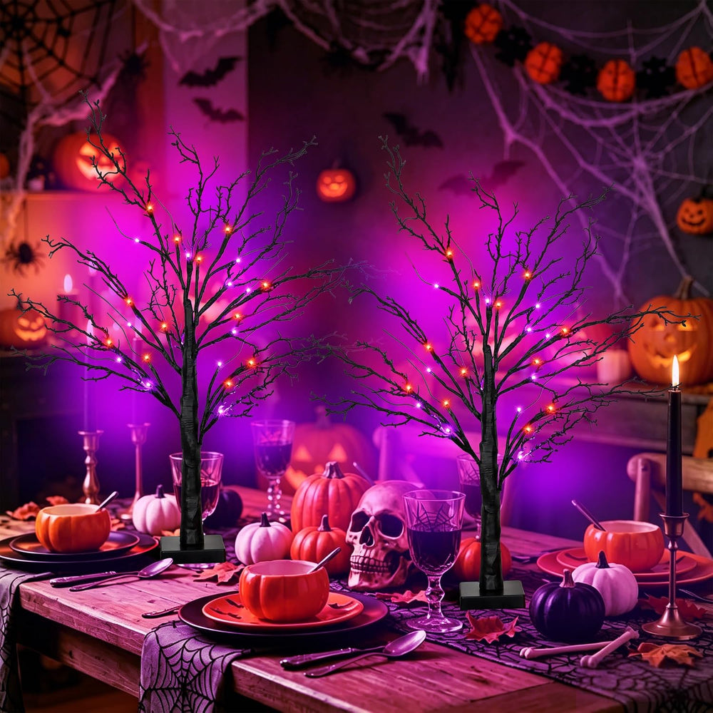 2 Pack 24 Inch Spooky Black Halloween Tree Decorations for Indoor Home Table,...
