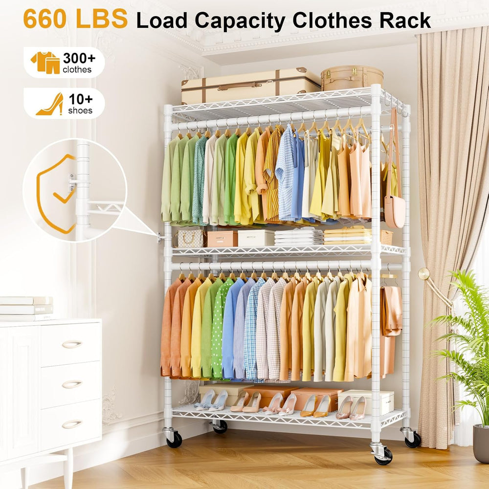 ULIFHOME Rolling Clothes Rack, Clothing Racks for Hanging Clothes, White