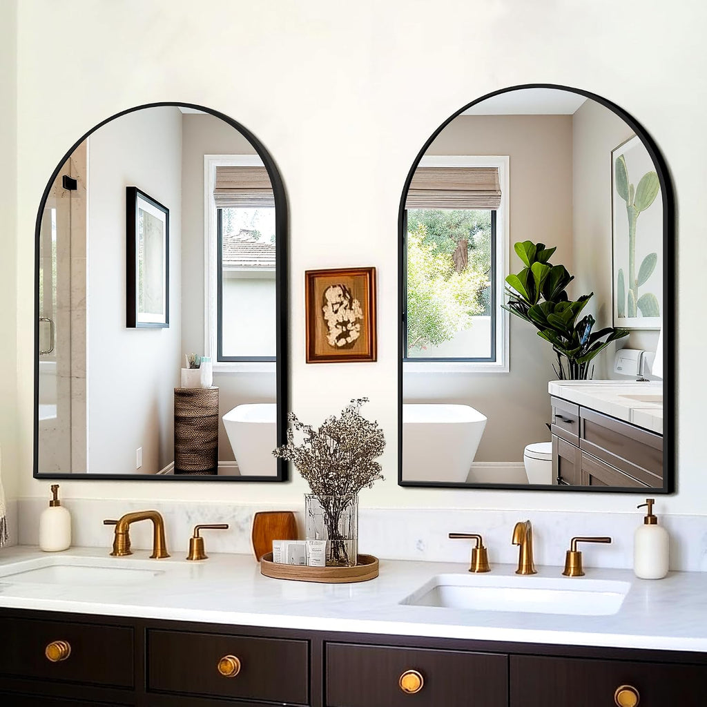 FICTOR 2 Pack 24" x 36" Arched Bathroom Vanity Mirror for Over Sink, Black