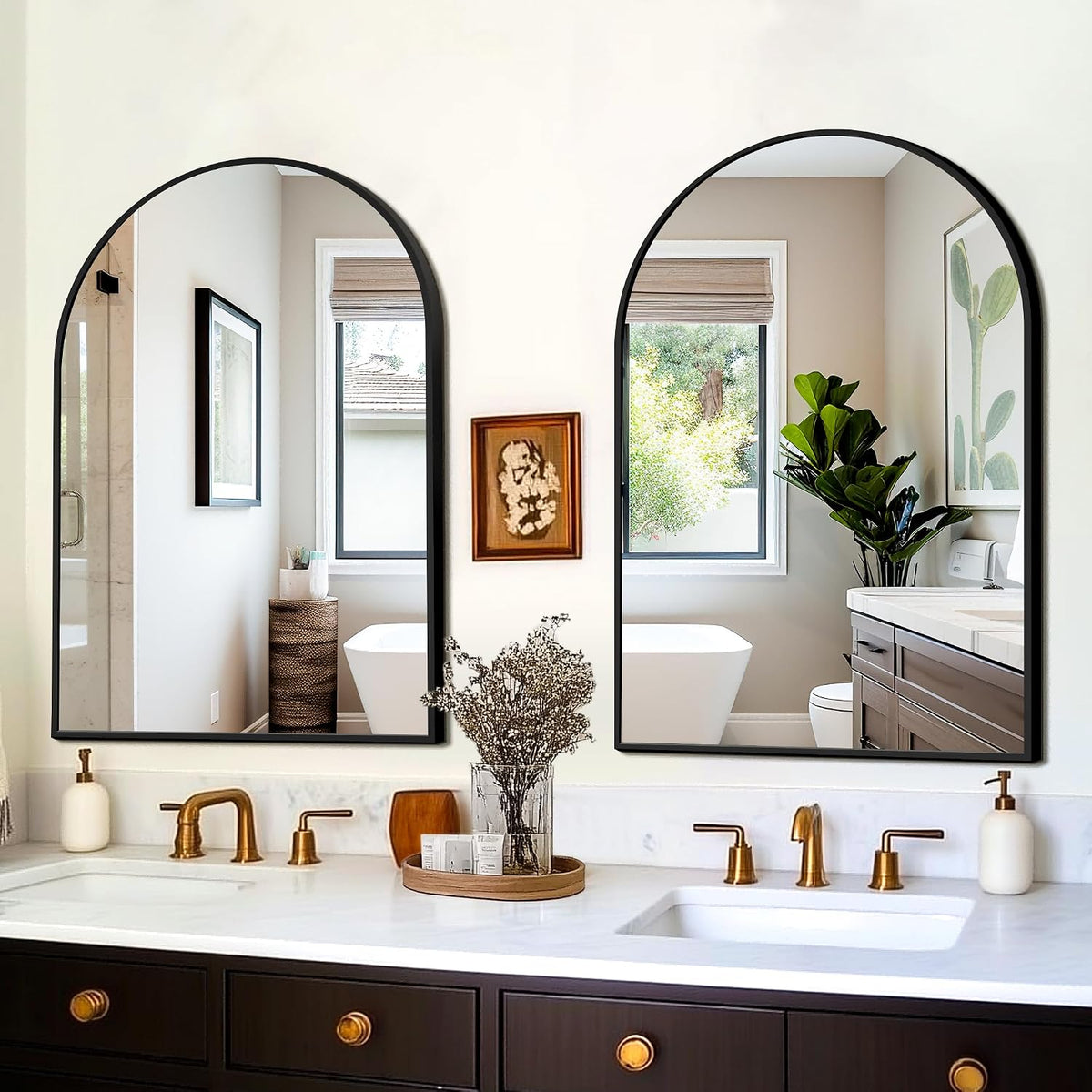 FICTOR 2 Pack 24" x 36" Arched Bathroom Vanity Mirror for Over Sink, Black