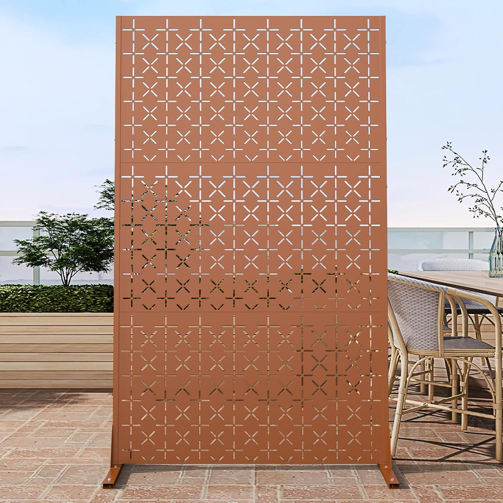 Metal Privacy Screen Outdoor with Stand, 6 ft Tall Decorative Privacy