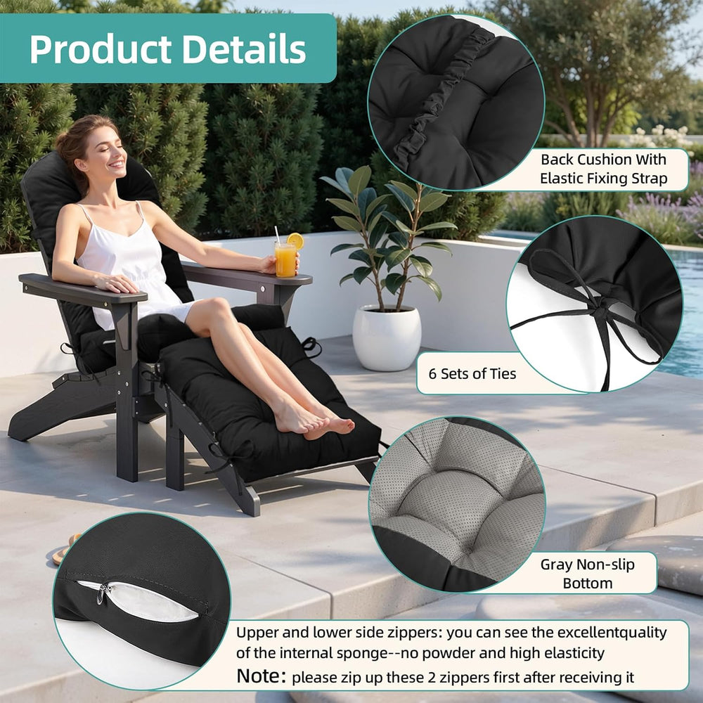 Rocking Chair Cushion Set with Ottoman Pad 4-in Thick, Black