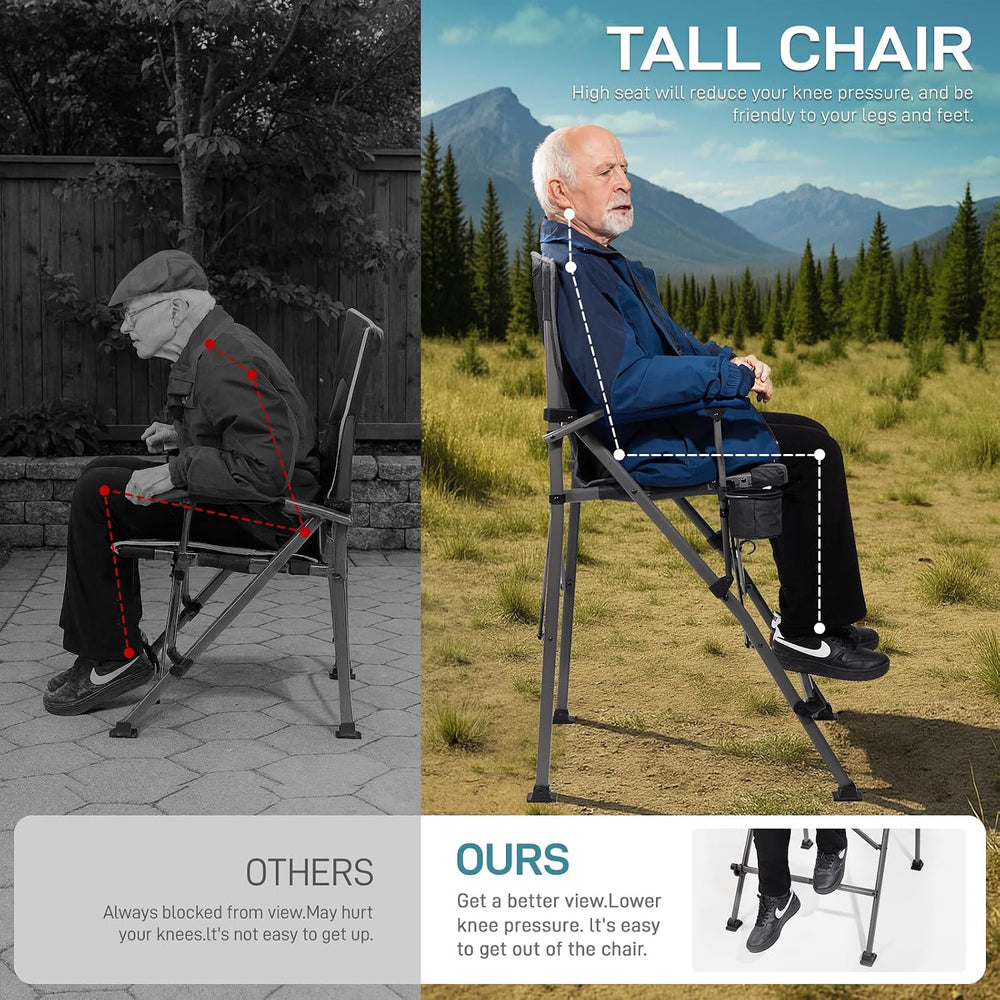 EVER ADVANCED Tall Director Chair 31" Foldable Camping with Carry Bag Grey