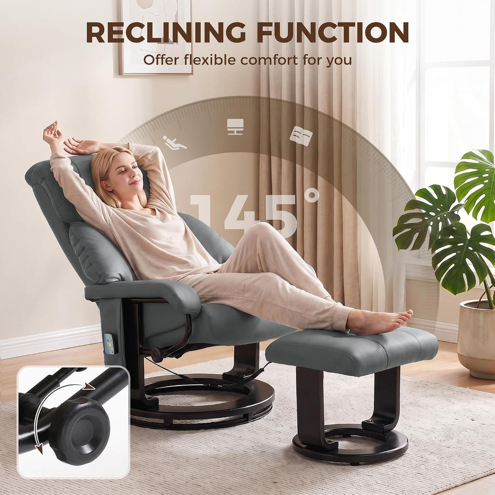 HOMCOM Massage Swivel Recliner Chair with Ottoman, Reclining Lounge, Gray