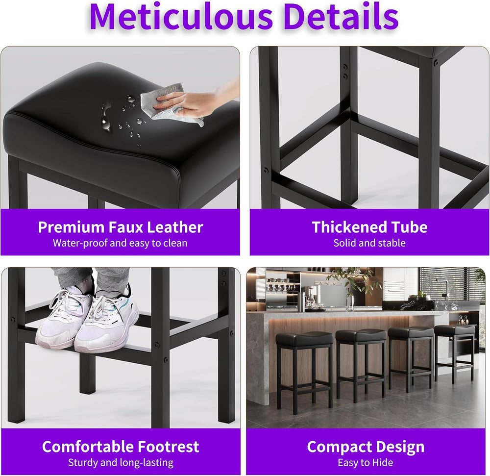 Monhey 24 Inch Bar Stools Set of 2 - Counter Height Bar Stools with Soft Leat...