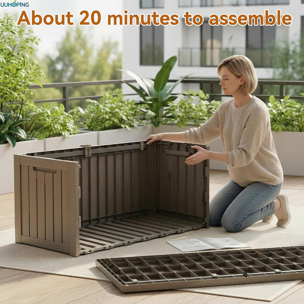 150 Gallon Outdoor Deck Box, Resin Waterproof Storage Box With Lockable Lid, ...