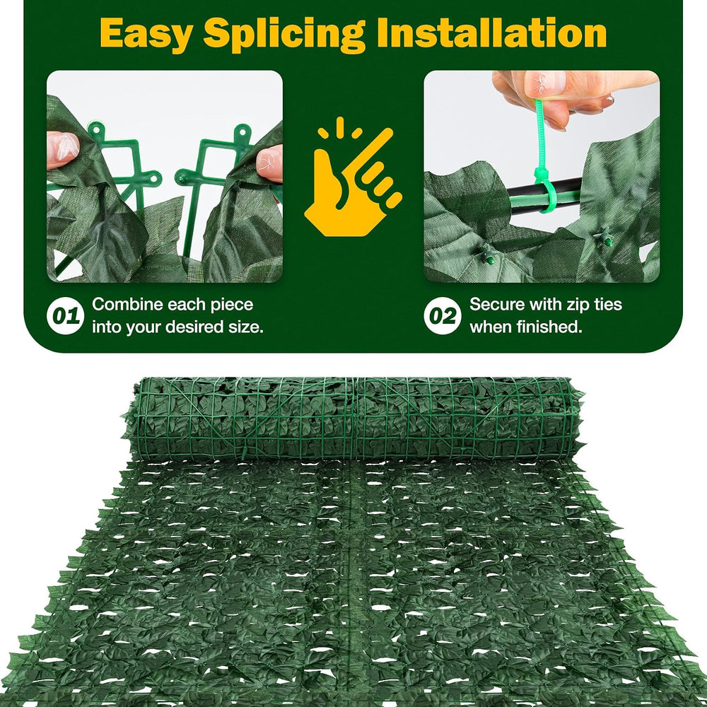 Artificial Ivy Privacy Fence Screen, 240x40 inch Dense Leaf Green Ivy Wall Pa...
