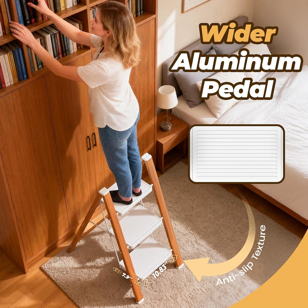 HBTower 3 Step Ladder, Lightweight Aluminum Folding Step Stool