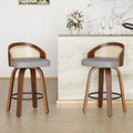 Soohow Swivel Bar Stools Set of 2, Upholstered Barstools with Rattan Back, Footrest, PU Leather Stool, 26 Inch Counter Height Bartools for Bar, Kitchen Counter, Dining Room, Grey