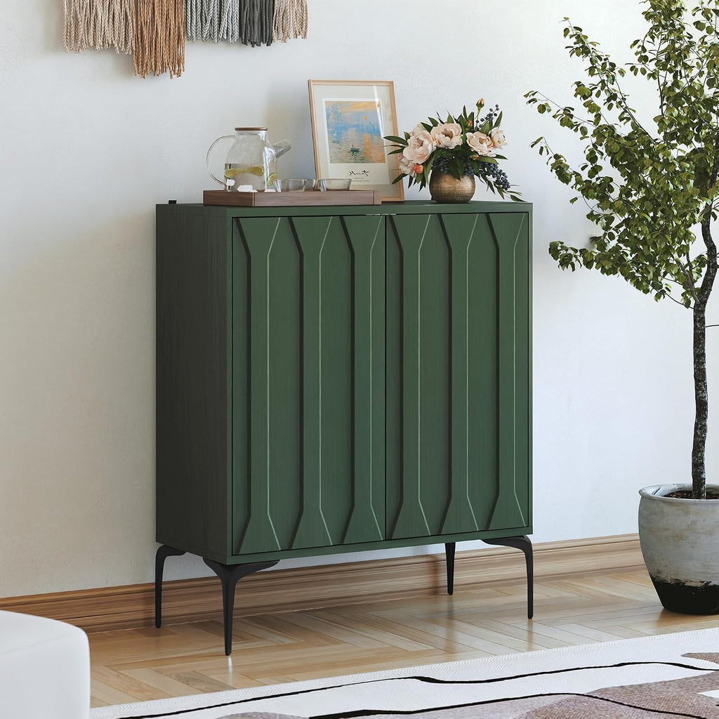 3More 3D Lattice Design 2 Door Accent Sideboard with Iron Legs, Green