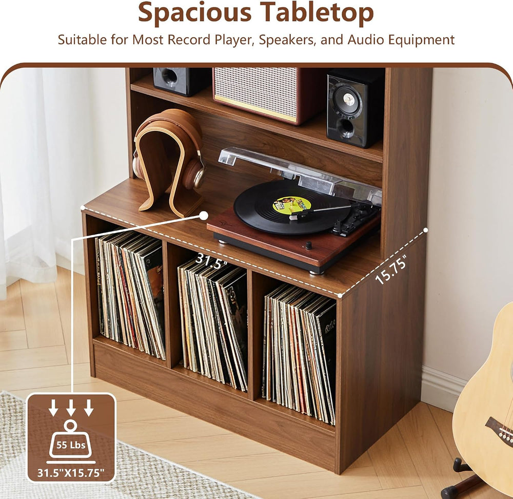 71'' Tall Record Player Stand, 6 Tier Large Vinyl Record Player Cabinet