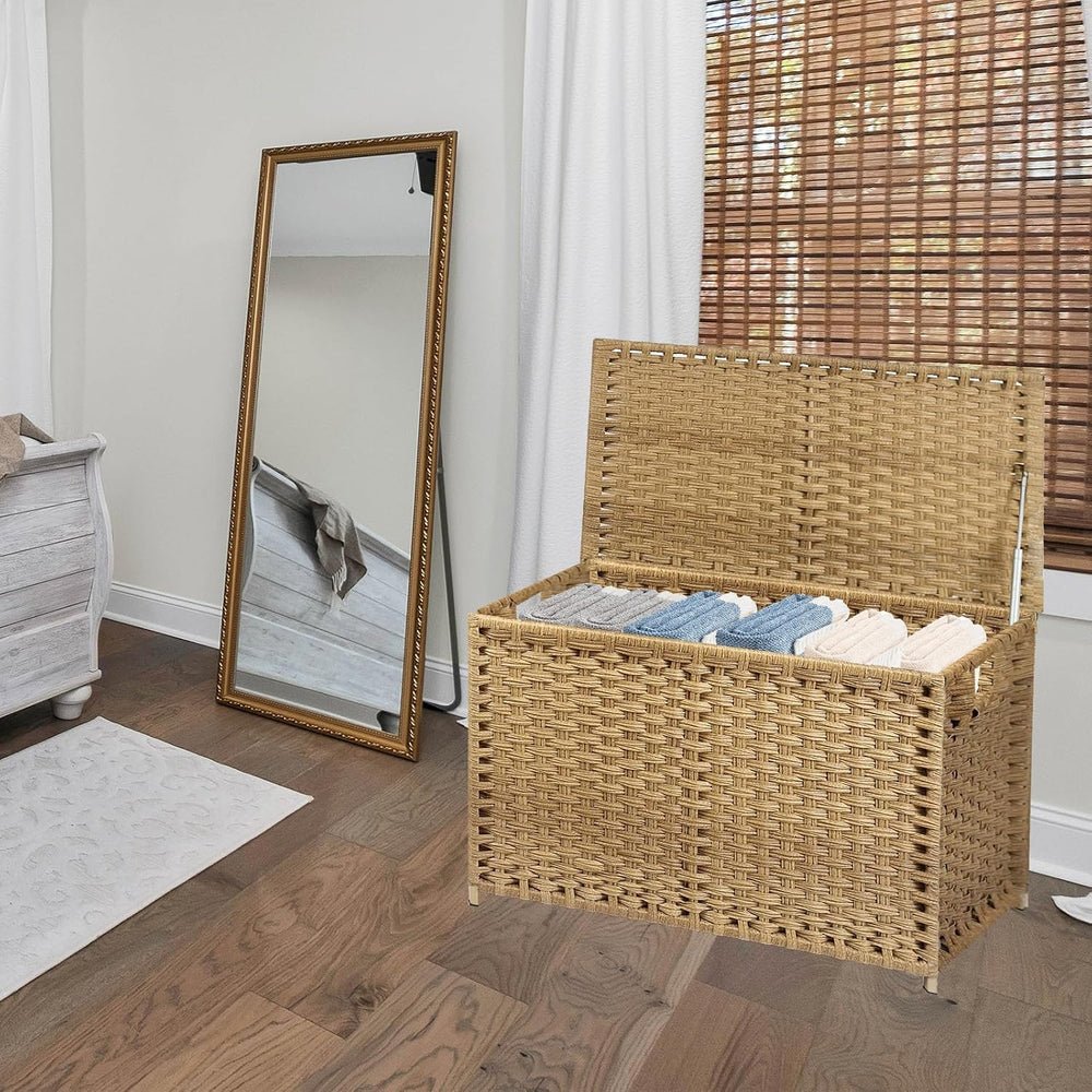Wicker Storage Trunk, Large Storage Basket with Lid,Rural Natural