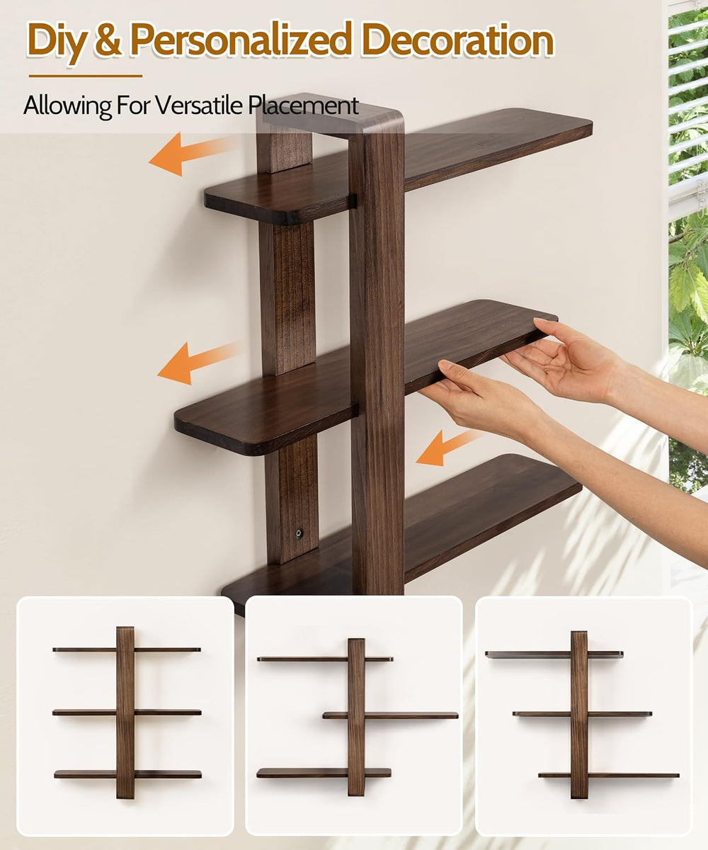 SUMGAR Floating Shelves for Wall Walnut Shelf Unit Mid Century Modern Decor