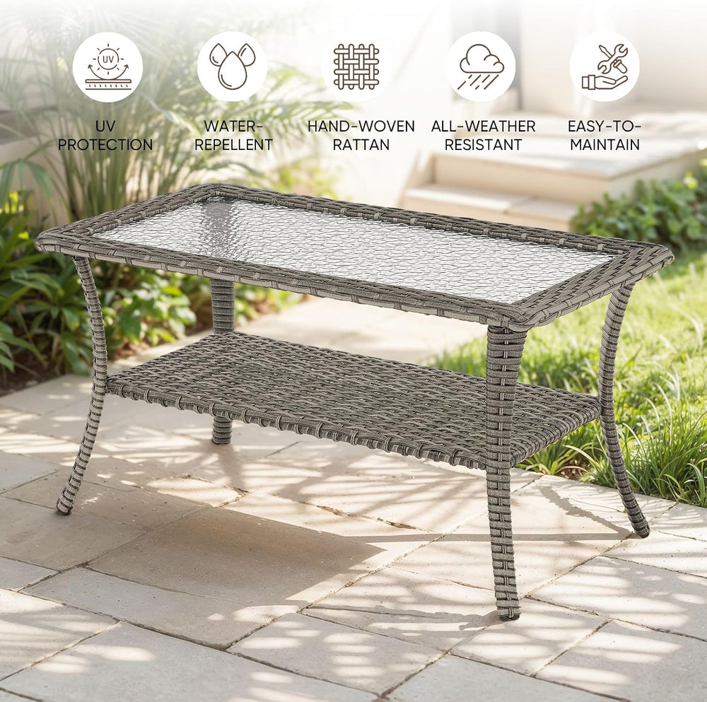 Patio Loveseat Glider Set, Resin Wicker Loveseat Glider with 2 Swivel Patio C...