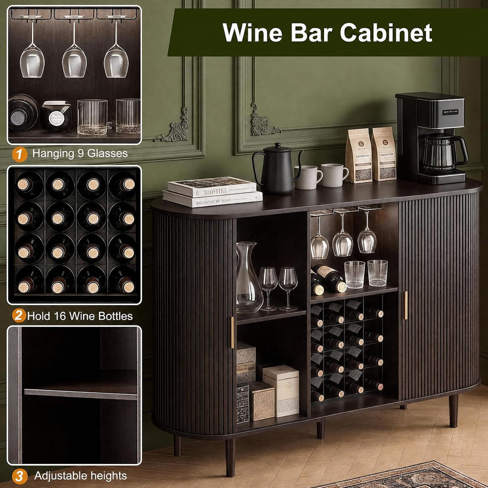 Wine Bar Cabinet with Storage: 55" Kitchen Coffee Bar Cabinet with Wine ...
