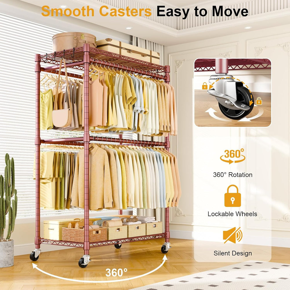 ULIFHOME Rolling Clothes Rack, Clothing Racks for Hanging Clothes, Bronze