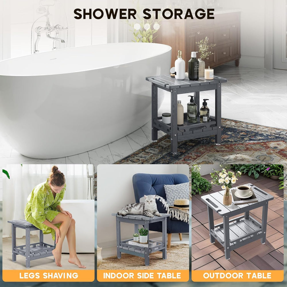 NALONE Shower Bench, HDPE Shower Stool for Shaving Legs with Handle (Grey)