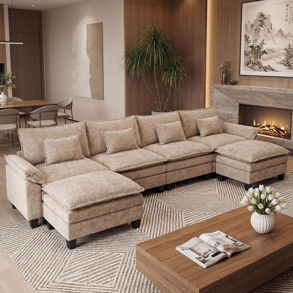 URRED Oversized Modular Sectional Sofa，Khaki：157" U Shaped