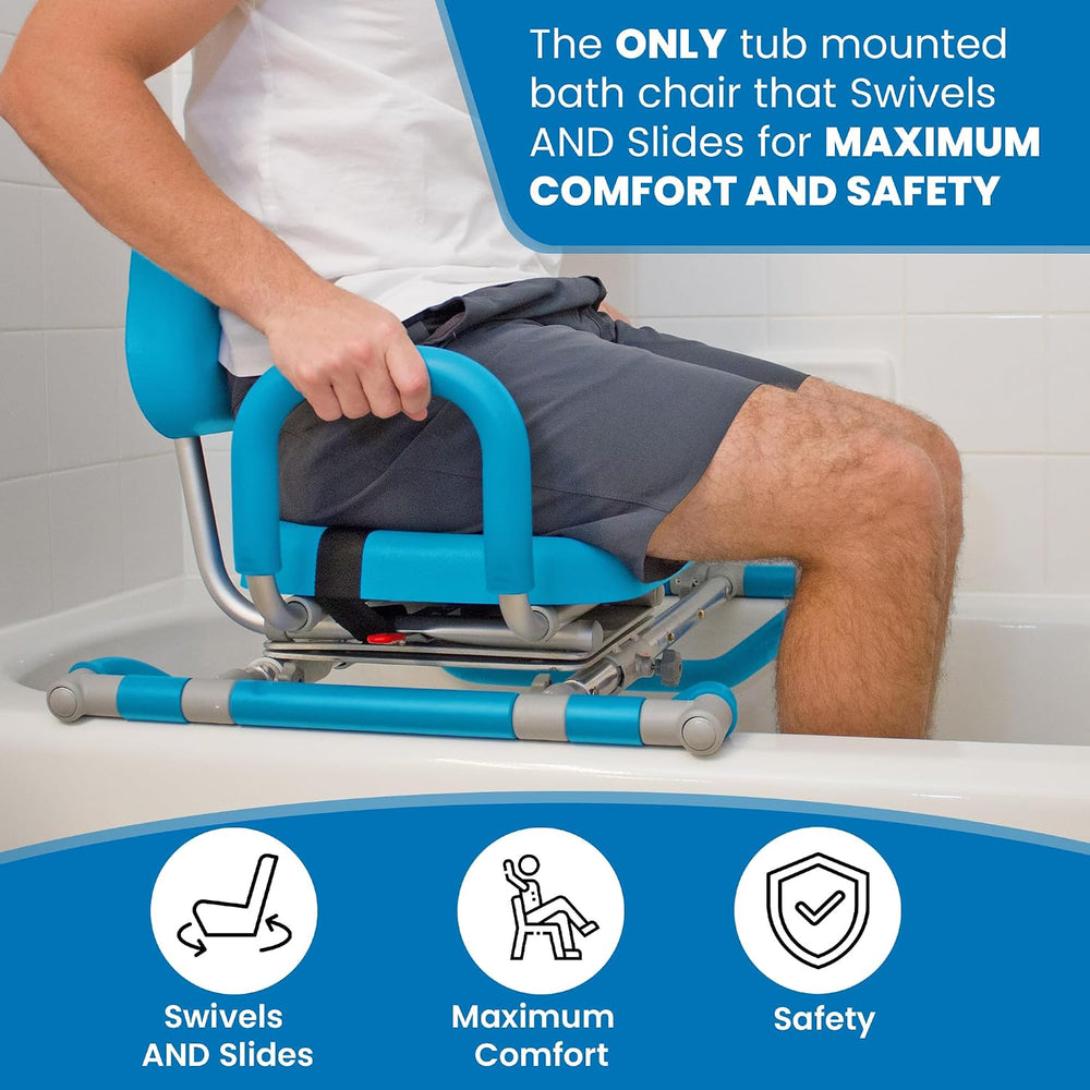Platinum Health HydroSlide Sliding Shower Chair Swivel Seat for Bathtub, Soft...