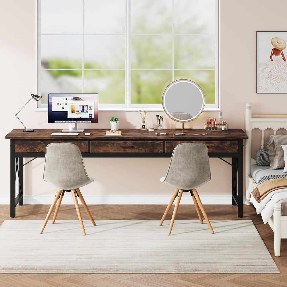 78.7 inch Extra Long Computer Desk with 3 Drawers, Brown/Black