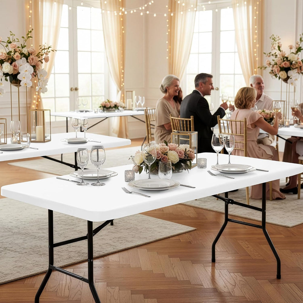 6ft Fitted Tablecloth Rectangle 6-Pack, White Elastic Table Cover