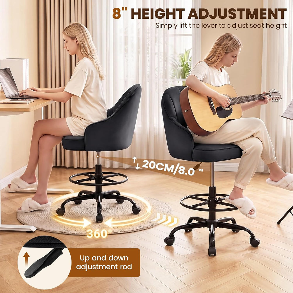 Drafting Tall Office Chair for Standing Desk, Velvet & Back Support