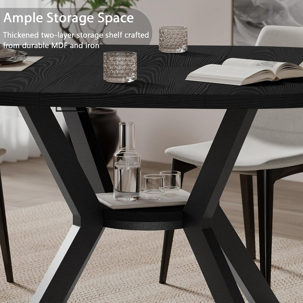 42"-58" Extendable Round Dining Table for 4-6 with Built-in Flip Leaf