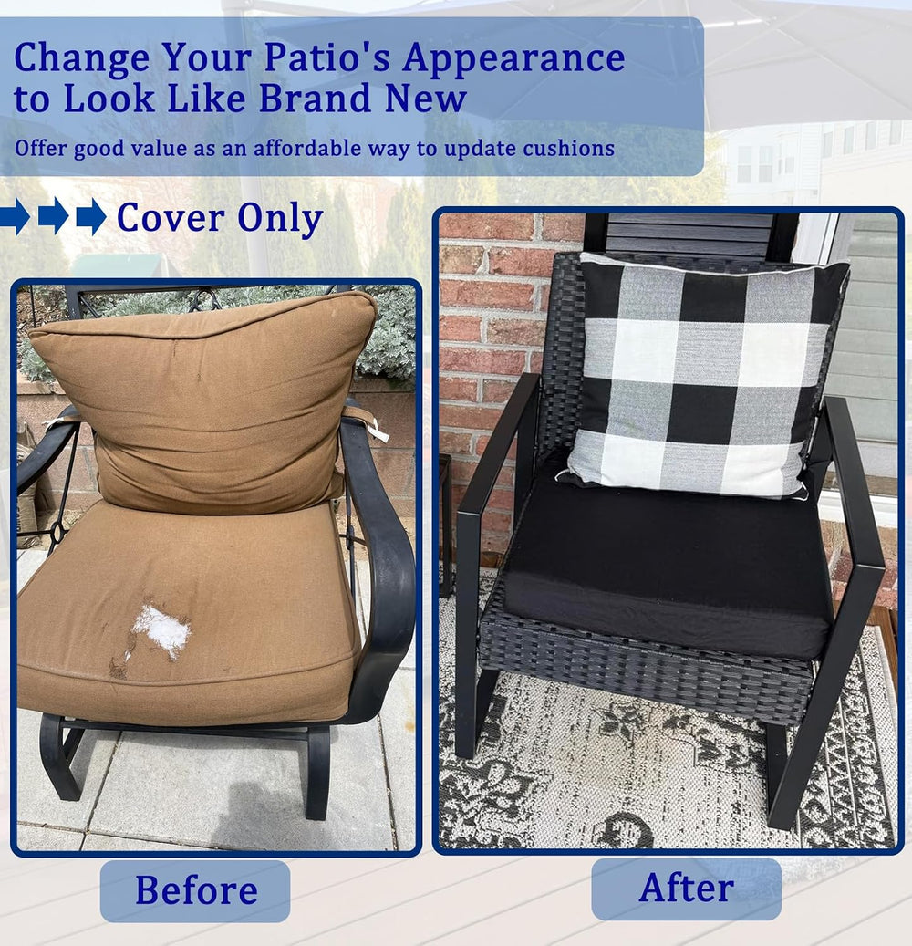 Oslimea Outdoor Cushion Covers Replacement 24x24x4 inch, Black, 4 Pack