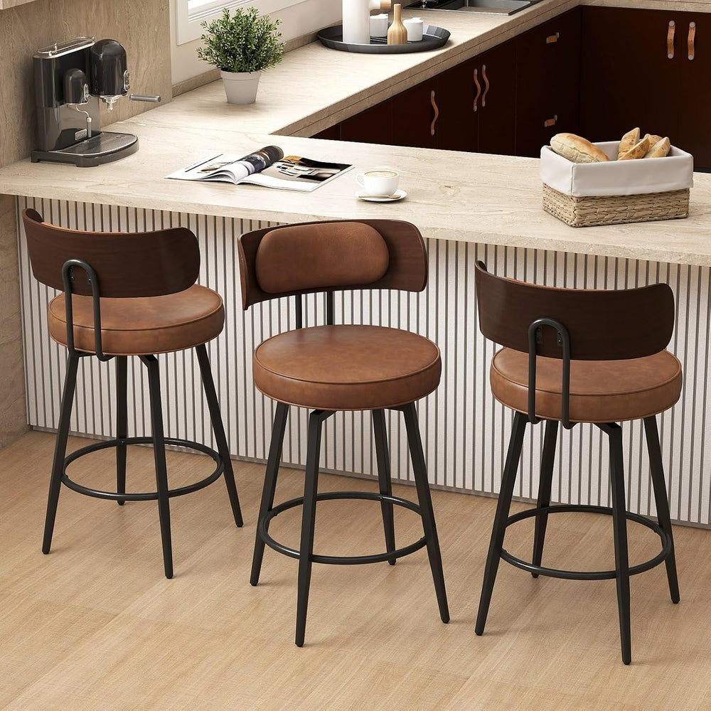 SAECKBERG Swivel Counter Height Bar Stools Set of 3, 26" Upholstered Bar...