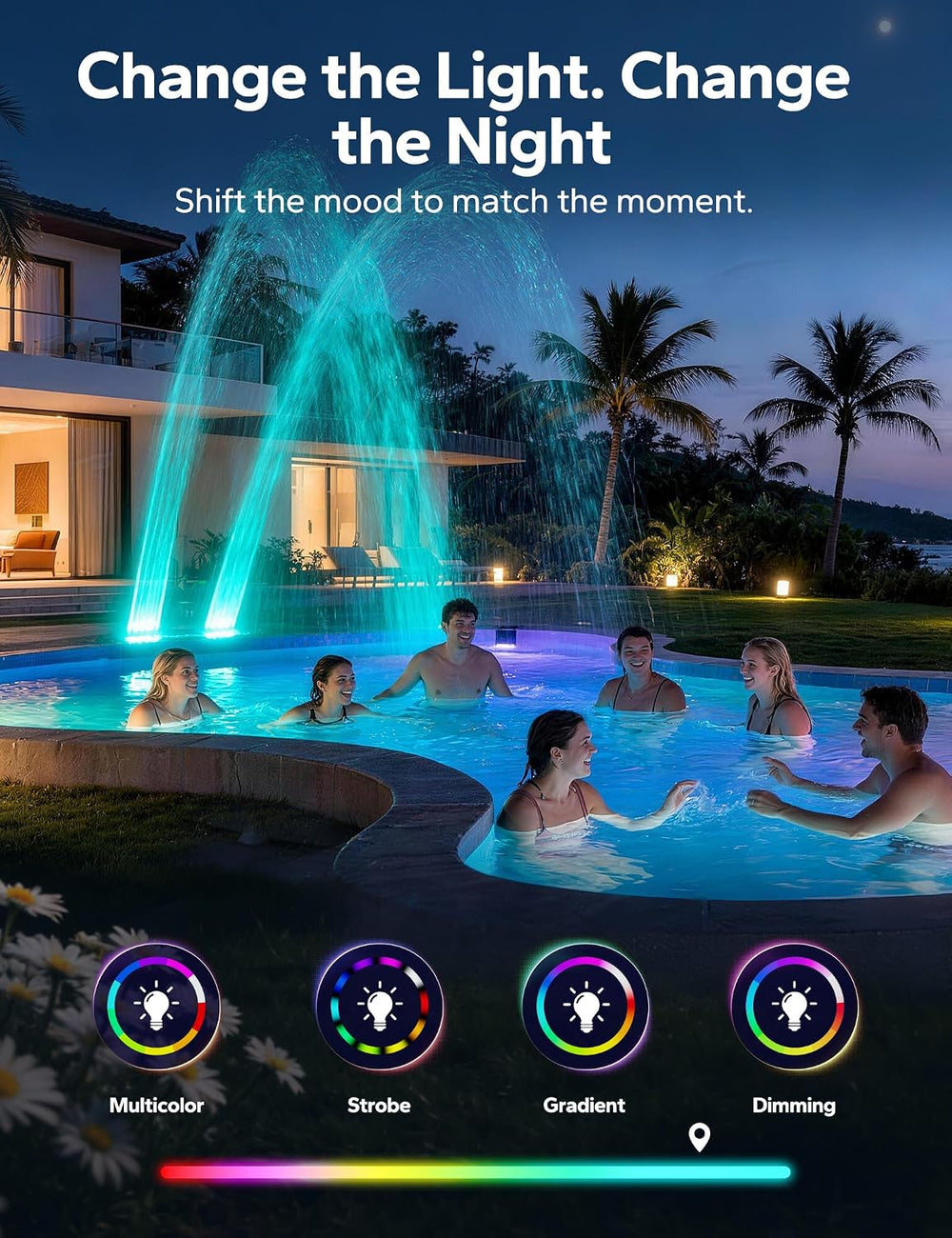 POOLHACKER Solar Pool Fountain with 10-Color LED Lights, Newly Refined Stream...