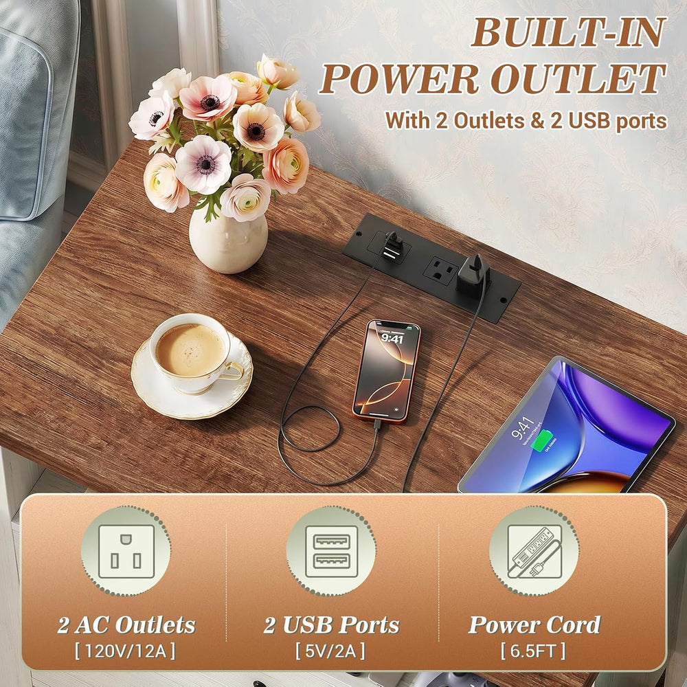 Aheaplus Nightstands Set of 2, 2 Drawers Night Stand with Charging Station