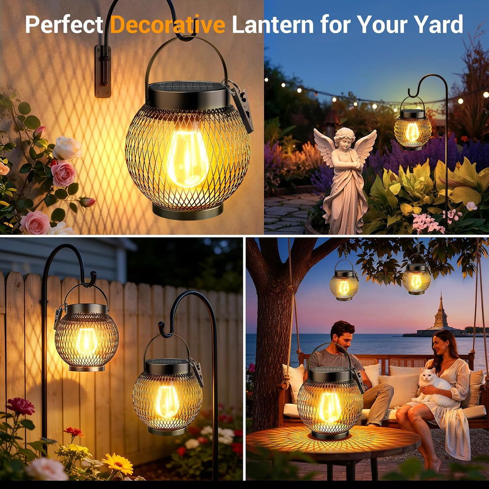 Solar Lanterns Outdoor Waterproof, Metal Hanging Solar Lights, 4 Pack