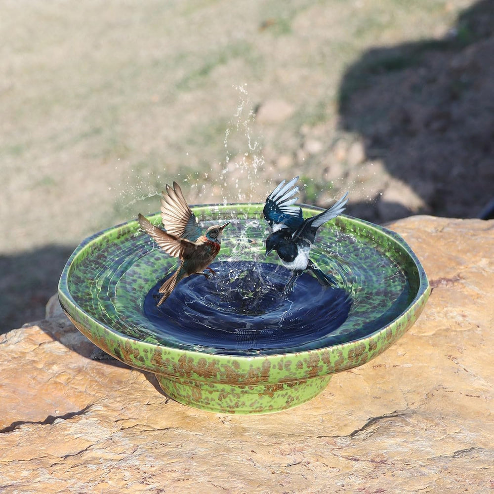 11.6" Solar Ceramic Bird Bath Fountain,Birdbaths for Outside