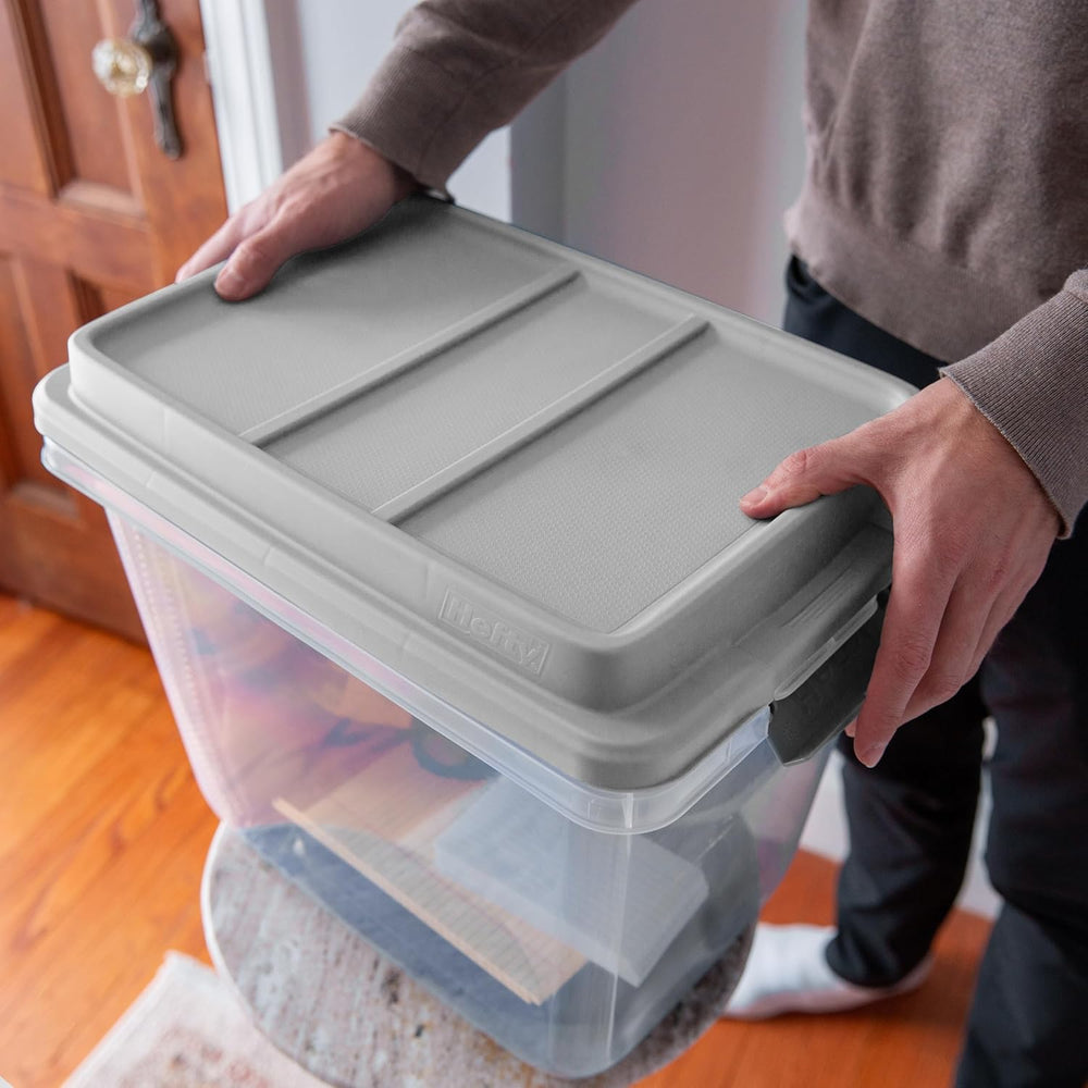Hefty 32 Qt Hi-Rise Storage Bin with Lid, Stackable Plastic Storage Container...