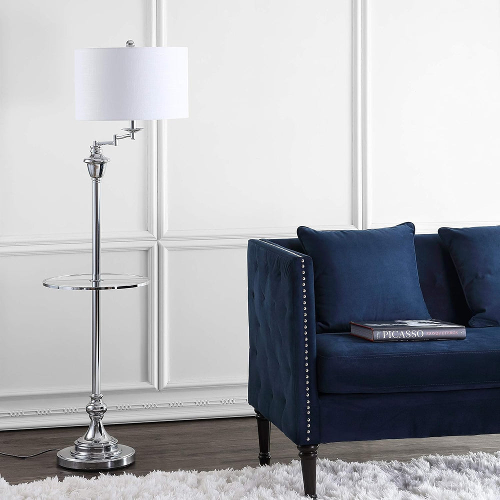 JONATHAN Y Cora 60" Metal Swing Arm Floor Lamp, Chrome/Clear