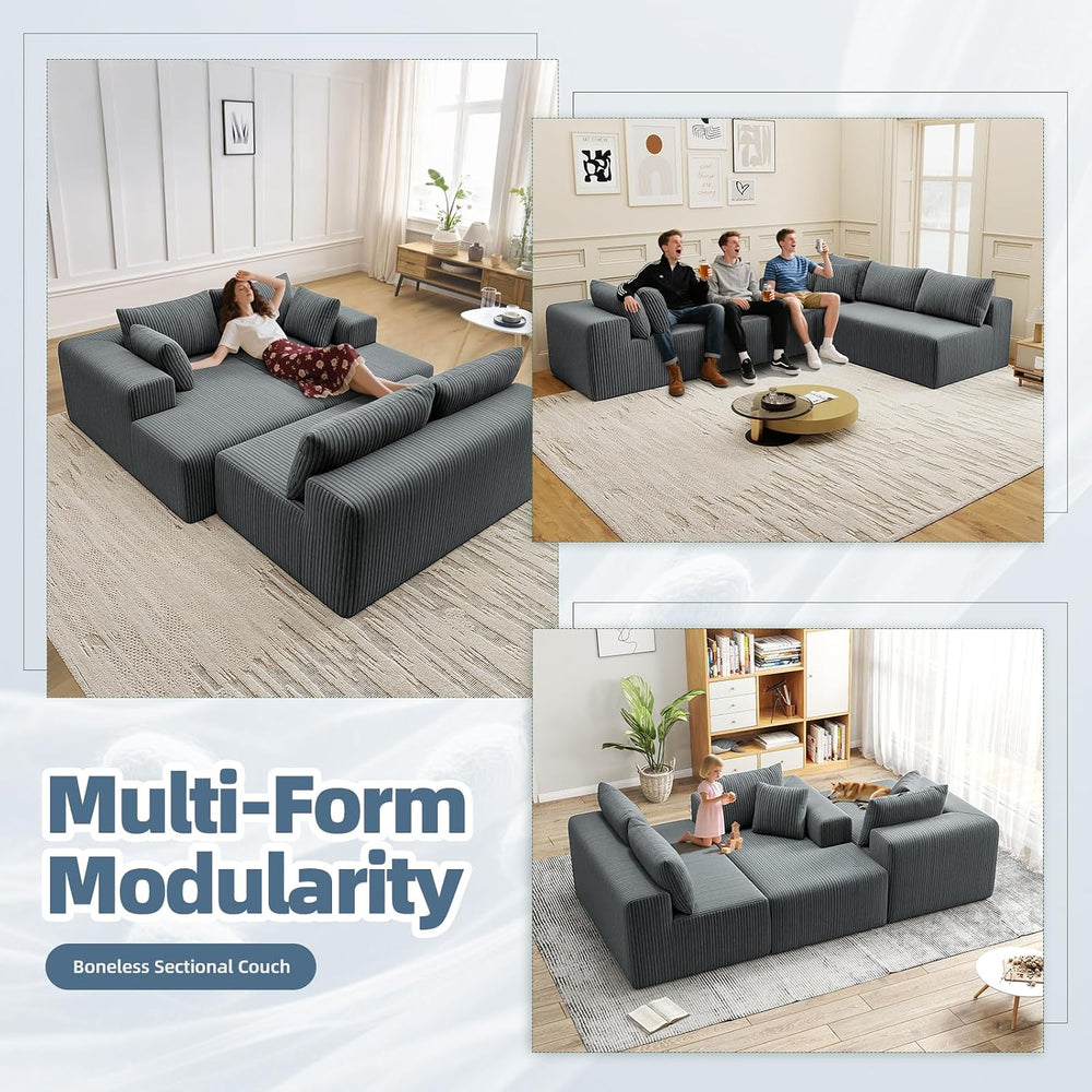134'' Cloud Couch U-Shaped Sectional Sofa, Corduroy Boneless Couches