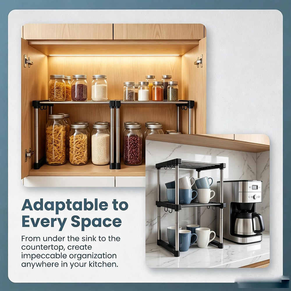 BLULEE Expandable Cabinet Organizer, Adjustable Storage Shelf Black