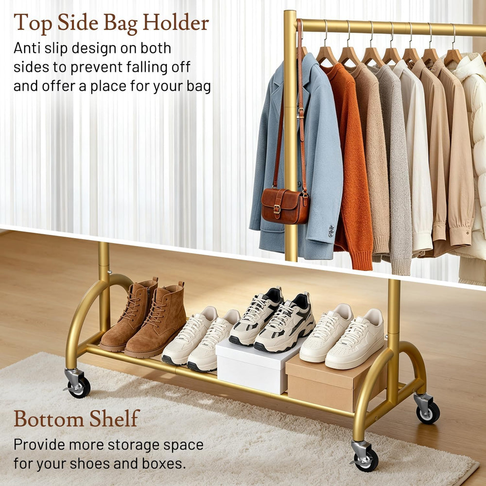 SLEEPING LAMB Heavy Duty Gold Clothing Rack for Hanging Clothes with Wheels