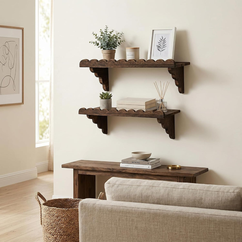 2 Pack Upgrade Clean Front Panel 17" Scalloped Wood Wall Shelf - 22 lbs ...