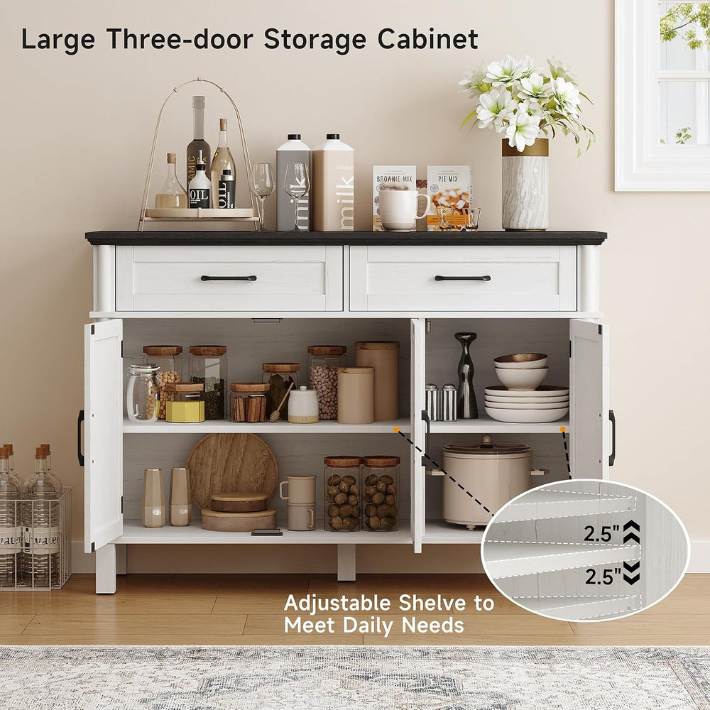 ONBRILL 48 Inch Buffet Cabinet with Storage, Off White&Black
