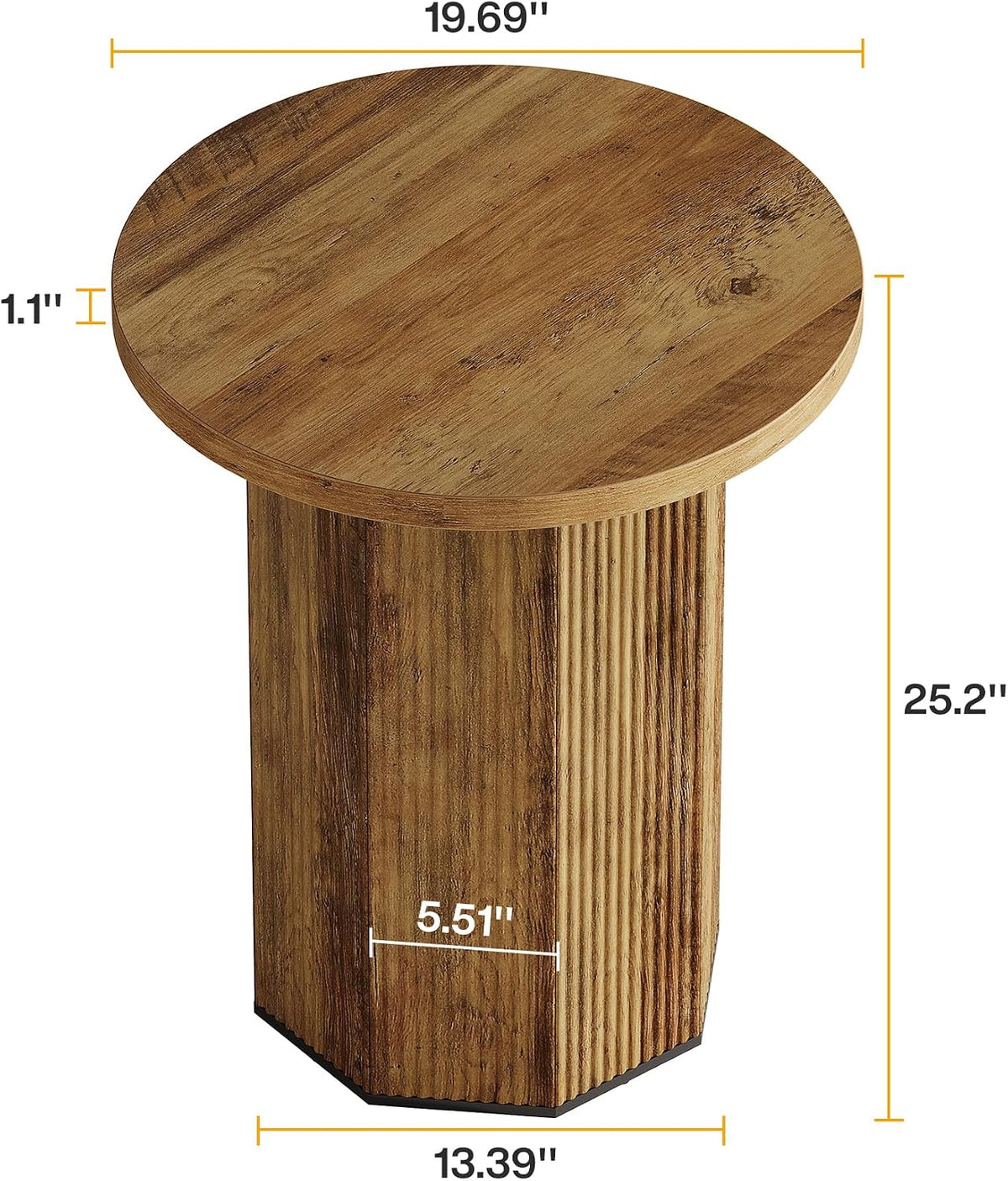 Tribesigns Round End Table, Farmhouse Fluted Side Table with Pedestal Base, Wooden Nightstand Accent Furniture for Living Room, Small Space, Bedroom (Brown)