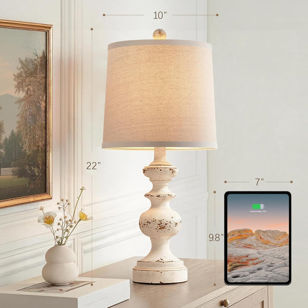 PARTPHONER Farmhouse Table Lamp Set of 2, Rustic Table Lamps for Living Room ...