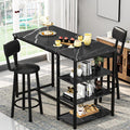 Kitchen Dining Table Set for 2, Bar Table and Chairs Set with 3 Storage Shelves, Tall Dining with 2 PU Leather Backrest Stools for Small Space, Kitchen Island, Apartment, Black