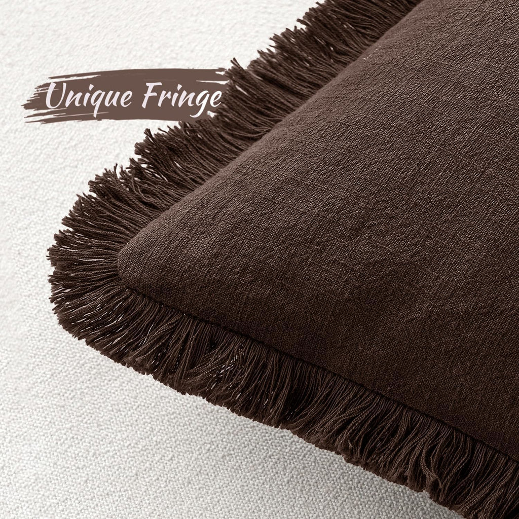 MIULEE Linen Fringe Decorative Fall Throw Pillow Covers Dark Brown 20x20