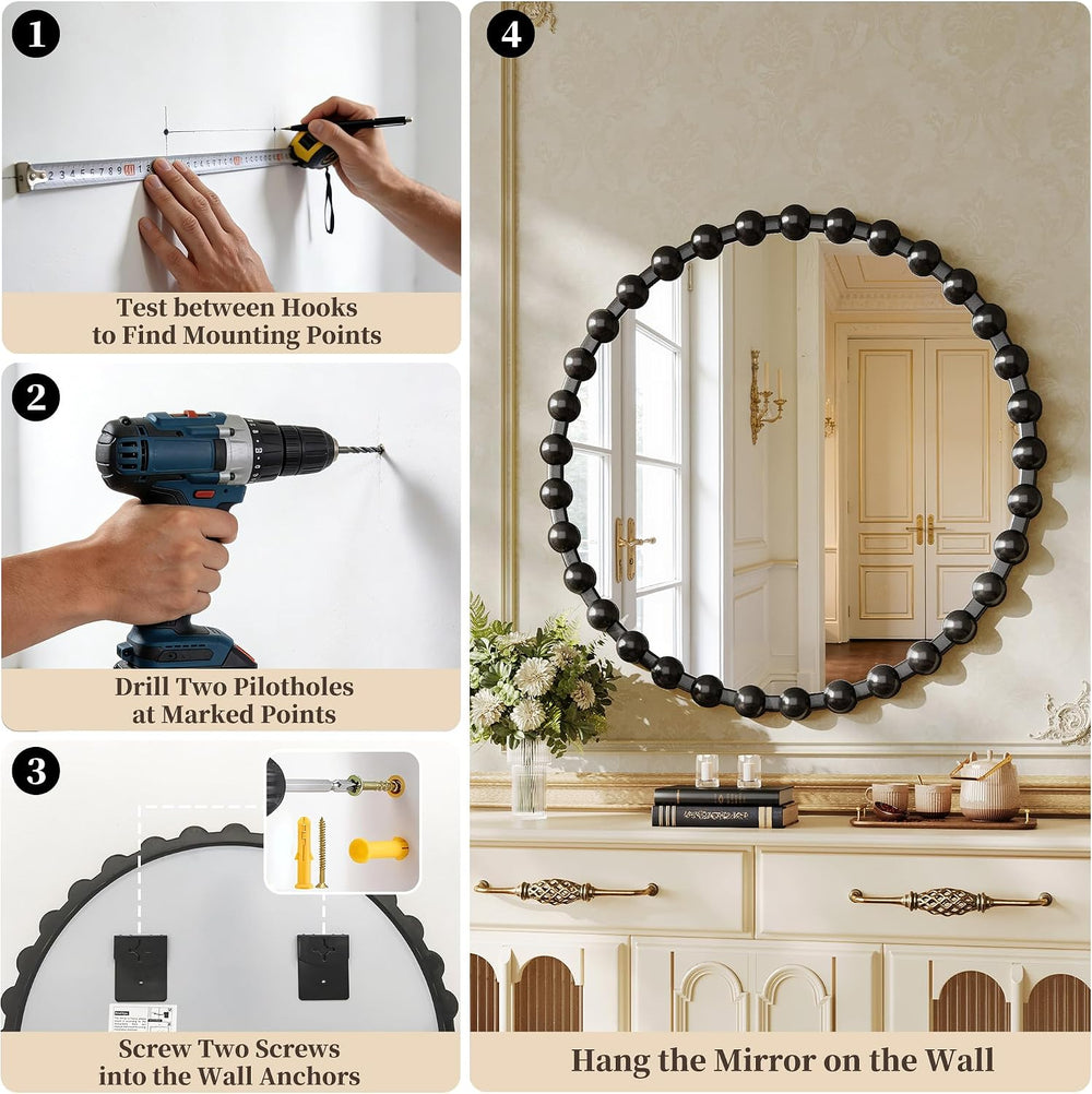 24 Inch Black Round Mirror, Circle Wall Mirror Vanity