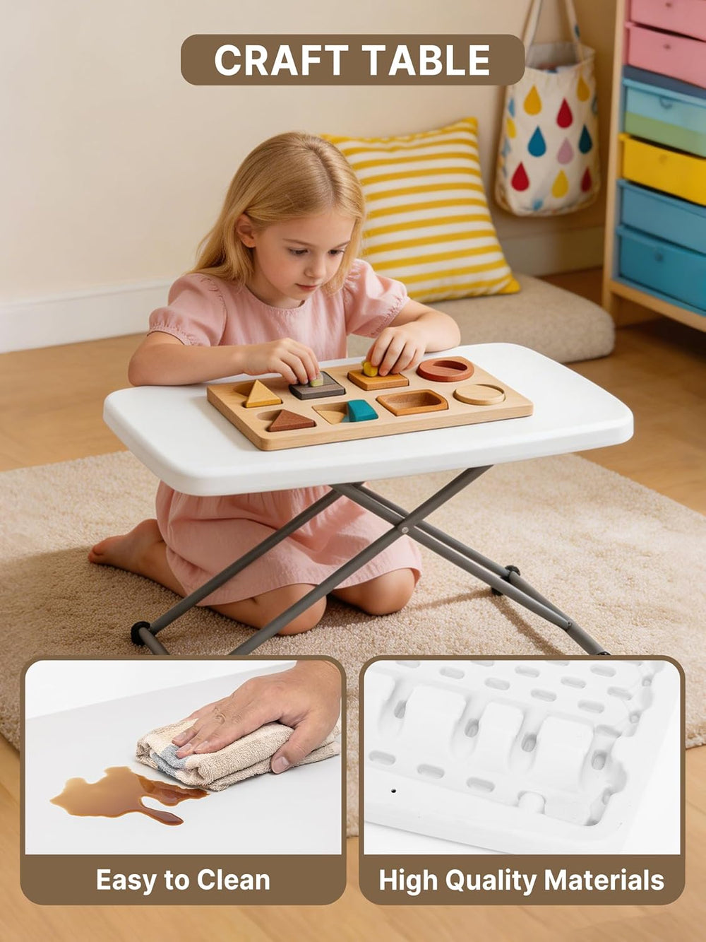 Small Folding Table 30 Inch Adjustable Height Portable TV Tray
